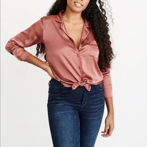 Abercrombie & Fitch Button-Up Tie-Front Blouse